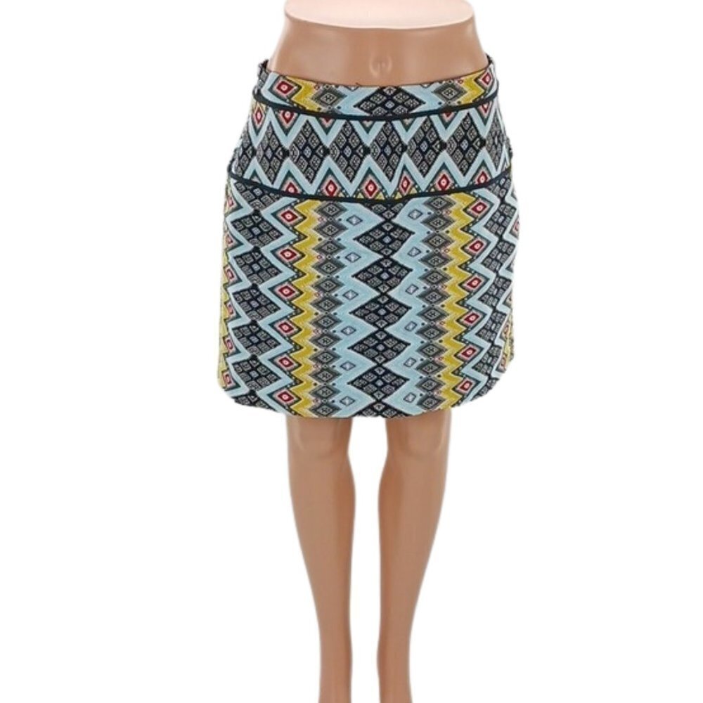LOFT Multicolor Aztec Geometric Print Skirt Womens Size 6 Stretch Mini Skirt